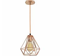 LEDSone Vintage Industrial Metal Rose Gold Hanging Indoor Ceiling Pendant Light Diamond Cage for Kitchen, Living Room, Lounge, Shop (with Bulb)