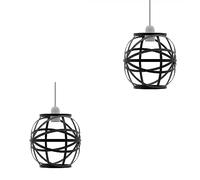 LEDSone Vintage Industrial Metal Wire Cage Bulb Guard Lampshade DIY Ceiling Pendant Light (Black 2pk)