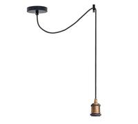 LEDSone Vintage Industrial Pendant Light with Adjustable 2m Fabric Cord E27 Socket 10cm Metal Ceiling Canopy - Hanging Lamp Fixture for Kitchen, Living Room & Cafe