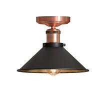LEDSone Vintage Industrial Semi Flush Ceiling Light Metal Cone Shade E27 Ceiling Lamp Fixture for Kitchen Hallway Bedroom Living Room 22cm Black Gold Interior Without Bulb