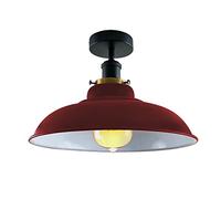 LEDSone Vintage Industrial Semi Flush Fitting with 32cm Burgundy Lampshade Easy Fit Energy Efficient Metal Ceiling Light for Kitchen, Bedroom, Entryway