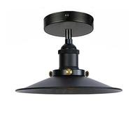 LEDSone Vintage Industrial-Semi Flush Mount Ceiling Light lamp Metal Flat Cone-lampshade Indoor Light Fitting for Bars, Restaurants, Kitchen, Bedroom (Black, Without Bulb)