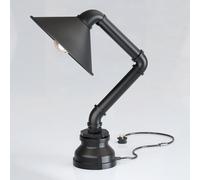 LEDSone Vintage Industrial Steampunk Water Pipe Black Desk Lamp with Cone Shade E27 Retro Table Light Rustic Metal Pipe Base Lamp for Bedroom Living Room Office Bar Café Loft Decorative Lighting