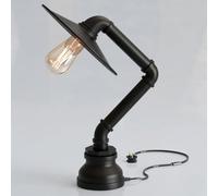 LEDSone Vintage Industrial Steampunk Water Pipe Black Desk Lamp with Flate Shade E27 Retro Table Light Rustic Metal Pipe Base Lamp for Bedroom Living Room Office Bar Café Loft Decorative Lighting