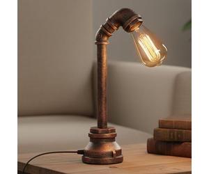 LEDSone Vintage Industrial Steampunk Water Pipe Rustic Red Desk Lamp with E27 Bulb Retro Table Light Rustic Metal Pipe Base Lamp for Bedroom Living Room Office Bar Café Loft Decorative Lighting