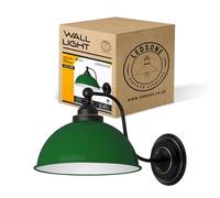 LEDSone Vintage Industrial Wall Sconce with Blue Metal Shade, 19cm Height and 21cm Width - Retro Indoor Wall Light Fixture for Bedroom, Living Room - Compatible with E27 Bulbs (Green)