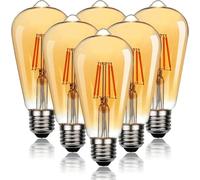 LEDSone Vintage LED E27 Bulb, Edison 6W Screw ST64 LED Dimmable Bulb, Warm White 2700K Amber Glass, Antique Retro Style Squirrel Cage Lamp - 220V Pack of 6