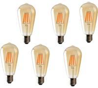 LEDSone Vintage LED Edison Bulbs, 4W, Warm White 2700K, ST64 Antique LED Filament Bulbs with 80+ CRI, E27 Medium Base, Dimmable, Clear Glass, Pack of 6
