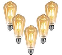 LEDSone Vintage Light Bulb E27 LED Edison Screw Bulb, ST64 8W Dimmable Equivalent to 60 Watt, Retro Amber Glass Lamp 2700K Warm White, LED Lamp Squirrel Cage 800LM, Pack of 5 [Energy Class A]