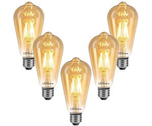 LEDSone Vintage Light Bulb E27 LED Edison Screw Bulb, ST64 8W Dimmable Equivalent to 60 Watt, Retro Amber Glass Lamp 2700K Warm White, LED Lamp Squirrel Cage 800LM, Pack of 5 [Energy Class A]