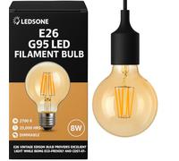 LEDSone G95 E27 Screw Bulb, LED Edison Light Bulb, Dimmable 220V, 450 Lumen Warm White 2700K,G95 Led Filament Light Bulb (8W)