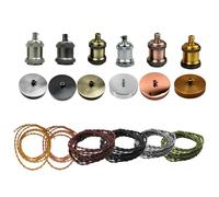 LEDSone Vintage Light Fitting Ceiling Rose Fabric Cable Pendant Lamp Holder accessories (Satin Nickel, Black+ Satin Nickel)
