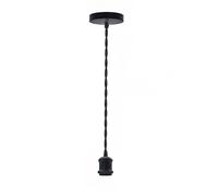 LEDSone Matt Black Vintage Metal Ceiling Pendant Light Fitting, Twisted Braided Flex 1m Cable, E27 Lamp Holder Suspended Pendant Light Fitting Kit for Indoor Lightings