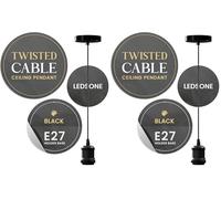 LEDSone Vintage Matt Black Pendant Light Fitting E27 - 1m Twisted Braided Cable Ceiling Lamp Holder Industrial Hanging Light Kit (Pack of 2)