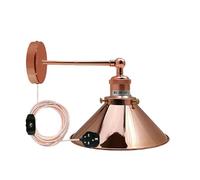 LEDSone Vintage Metal Cone Shade Wall Lights Adjustable Arm, LED E27 Lamp Base 2m Plugin Wall Sconce Lamp Fixture with Dimmer Switch for Bedroom Kitchen Dining Room