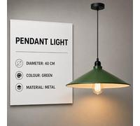 LEDSone Vintage Metal Green Cone 40cm Pendant Light E27 Adjustable