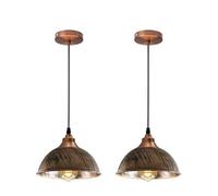 LEDSone Vintage Metal Pendant Light Dome Shape 21cm Brushed Copper Shade Industrial Hanging Ceiling Lighting with Bulb Ideal for Dining Room Bar Clubs & Restaurants (2 Pack, Brushed Copper with Bulb)