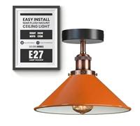 LEDSone Vintage Orange Semi Flush Ceiling Light with Metal 22cm Cone Shade Industrial E27 Ceiling Lamp for Kitchen Bedroom Hallway Dining Room Bulb Included