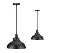 LEDSone Vintage Pendant Lamp DCVoltage Industrial Retro Metal Dome/Bowl Shaped Black Colour Hanging Light in Painted Finish 2 Lampshades