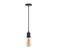 LEDSone Vintage Pendant Light Fitting Modern Retro Industrial Style E27 Lamp Black Holder, Black Round Braided Flex, 1m, Black Ceiling Rose