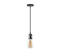 LEDSone Vintage Pendant Light Fitting Modern Retro Industrial Style E27 Lamp Shiny Black Holder, Black Round Braided Flex, Shiny Black Ceiling Rose, 1m