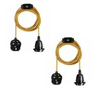 LEDSone Vintage Pendant Light Fitting with Plug in 2 meter with in-Line On/Off Switch E27 Screw Lamp Holder Industrial Style Hanging Light Fitting Kit (Gold - 2 Pack)