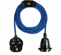 LEDSONE Vintage Pendant Light Kit with Fabric Flex Cable 2m Hanging Light Fitting with E27 Bulb Socket and Plug with Switch Ideal for Home, Studio, Office, Café, or Decorative Lighting (Blue)