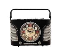 LEDSone Vintage Radio Table Clock with Handle - 21.5 × 21 cm Black Antique Finish Metal Mantel Clock, Battery Operated Quartz Desk Clock for Home Office Shelf Décor Gift