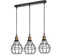 LEDSone Vintage Retro 3 Way Ceiling Pendant Light Cluster Light Fitting Black Diamond Shaped Wire Cage Lampshades, UK E27 Holder Lighting Kit (Yellow Brass, Vase)