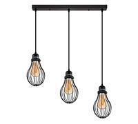 LEDSone Vintage Retro 3 Way Ceiling Pendant Light Cluster Light Fitting Black Diamond Shaped Wire Cage Lampshades, UK E27 Holder Lighting Kit (Black, Vase 2)