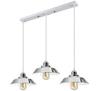 LEDSone Vintage Retro 3 Way Ceiling Pendant Light Cluster Light Fitting Chrome Bowl Shaped Lampshades, E27 Holder Lighting Kit UK