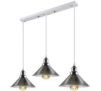 LEDSone Vintage Retro 3 Way Ceiling Pendant Light Satin Nickel Cone Shades E27 Cluster Hanging Light Adjustable Cable Industrial Ceiling Lamp for Kitchen Dining Living Room Bar UK
