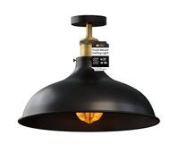 LEDSone Vintage Retro Industrial Semi Flush Mount Ceiling Light LED Lamp Fixture Kitchen Ceiling Metal Large Rustic 36cm Light Shade (Black)