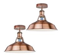 LEDSone Vintage Retro Industrial Semi Flush Mount Ceiling Light LED Lamp Fixture Kitchen Ceiling Metal Large Rustic Light Shade Pendant Lampshade Fitting for Bedroom Farmhouse (Copper - 2 Pack)