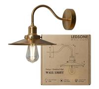 LEDSone Vintage Retro Industrial Yellow Brass Wall Sconce Light Swan Neck Arm Wall Lamp Shade with Flat lamp Shade, E27 Holder Fitting