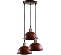 LEDSone Vintage Retro Style 3 Way Ceiling Pendant Light Cluster Light Fitting Rustic Red Dome Lampshade Style Home E27 Lighting Kit for Kitchen Island Living Room Dining Room (Rustic Red)