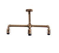 LEDSone Vintage Retro Style Steampunk Ceiling Pipe Light Bar with 3 Way Brushed Copper Lamp Shade Pendant Light Fitting Metal Pipe Lighting Ceiling Light Fitting