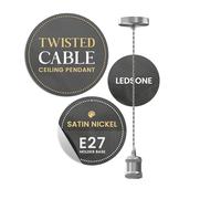 LEDSone Vintage Satin Nickel E27 Pendant Light Fitting - Twisted Braided Cable Ceiling Lamp Holder Kit for Indoor Hanging Lighting in Kitchen, Dining Room, Bar, Cafe, Loft