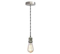 LEDSone Vintage Satin Nickel E27 Pendant Light Fitting - Twisted Braided Cable Ceiling Lamp Holder Kit for Indoor Hanging Lighting in Kitchen, Dining Room, Bar, Cafe, Loft