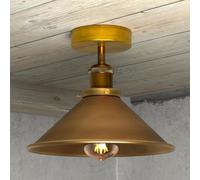 LEDSone Vintage Semi Flush Ceiling Light 22cm Yellow Brass Cone Shade Metal Fixture E27 Base for Bedroom, Living Room, Kitchen, Hallway No Bulb