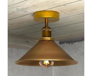 LEDSone Vintage Semi Flush Ceiling Light 22cm Yellow Brass Cone Shade Metal Fixture E27 Base for Bedroom, Living Room, Kitchen, Hallway No Bulb
