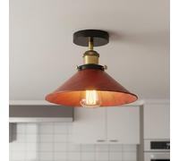 LEDSone Vintage Semi Flush Ceiling Light Metal Retro Style Rustic Red 22cm Cone Shade E27 Industrial Ceiling Lamp for Kitchen, Bedroom, Living Room, Hallway with Bulb