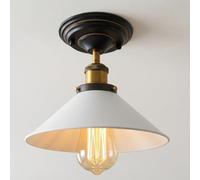 LEDSONE Vintage Semi Flush Ceiling Light Retro Style Metal White Cone Shade 22cm E27 Industrial Ceiling Lamp for Kitchen Bedroom Living Room Hallway Bulb Included
