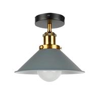 LEDSone Vintage Semi Flush Ceiling Light with E27 Holder 22cm Conical Lampshade Durable Metal Perfect for Kitchen Island, Living Room, Bedroom, Cafe, Restaurant Grey with Bulb