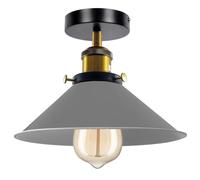LEDSone E27 Flush Ceiling Light with Grey 22cm Cone Lampshade Easy Fit Premium Quality Metal Industrial Semi Flush Mount Ceiling Lighting for Bedroom, Kitchen, Livingroom with EPC A+ Bulb