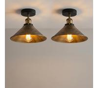 LEDSone Vintage Semi Flush Mount Ceiling Lamp Metal E27 Base 22cm Brushed Copper Cone Lampshade Indoor Ceiling Lighting for Hallway Kitchen Bedroom Dining Rooms Living Rooms with Bulb