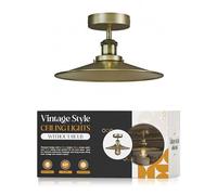 LEDSone Vintage Semi Flush Mount Ceiling Light Fixture Industrial Metal Flat Shape Downlight Green Brass Lamp Shade Living Room Indoor Decoration E27 Base LED Ceiling Lamp