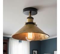 Vintage Ceiling Lighting with E27 Lamp Holder 22cm Yellow Brass Conical Lampshade Easy Fit Premium Quality Anti Rust Durable Metal Flush Ceiling Light for Living Room Kitchen Hallway With EPC A+ Bulb