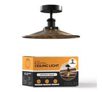 LEDSone Vintage Semi Flush Mount Ceiling Light with 22cm Brushed Copper Metal Flat Lampshade E27 Lamp Base Ceiling Light Fitting for Kitchen Living Room Bedroom with EPC