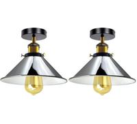 LEDSone Vintage Semi Flush Mount Ceiling Light with E27 Base 22cm Metal Chrome Cone Lamp Shade Lighting Fixtures for Farmhouse Kitchen Bedroom Livingroom with Bulb (Pack of 2)